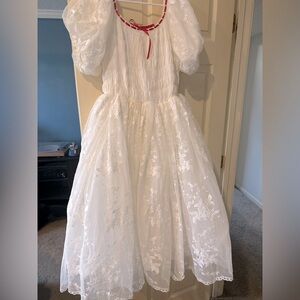 White Lace Puff Sleeve Dress